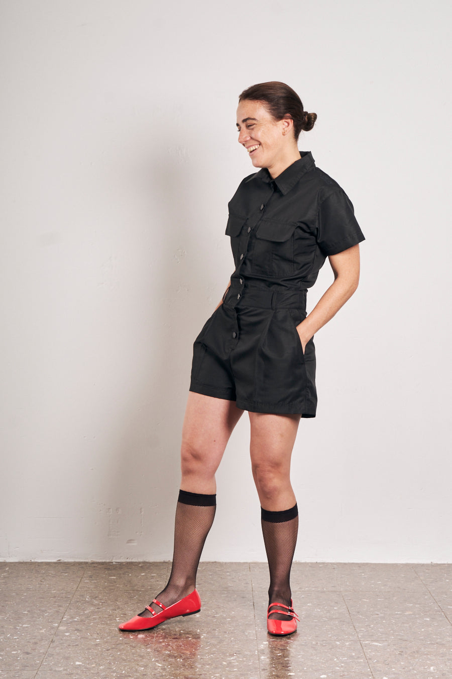 black tailoring short jumpsuit 