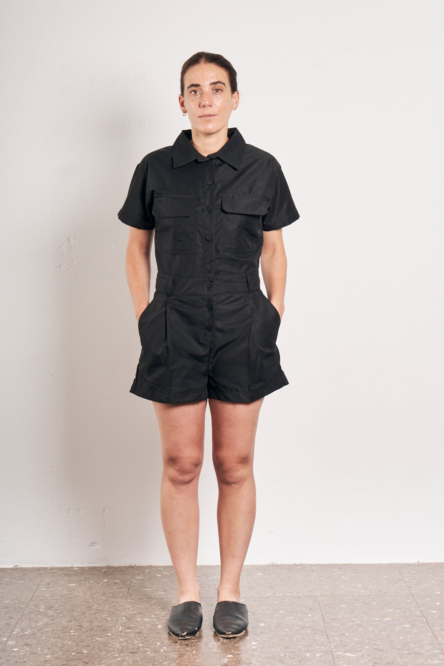 black tailoring short jumpsuit 