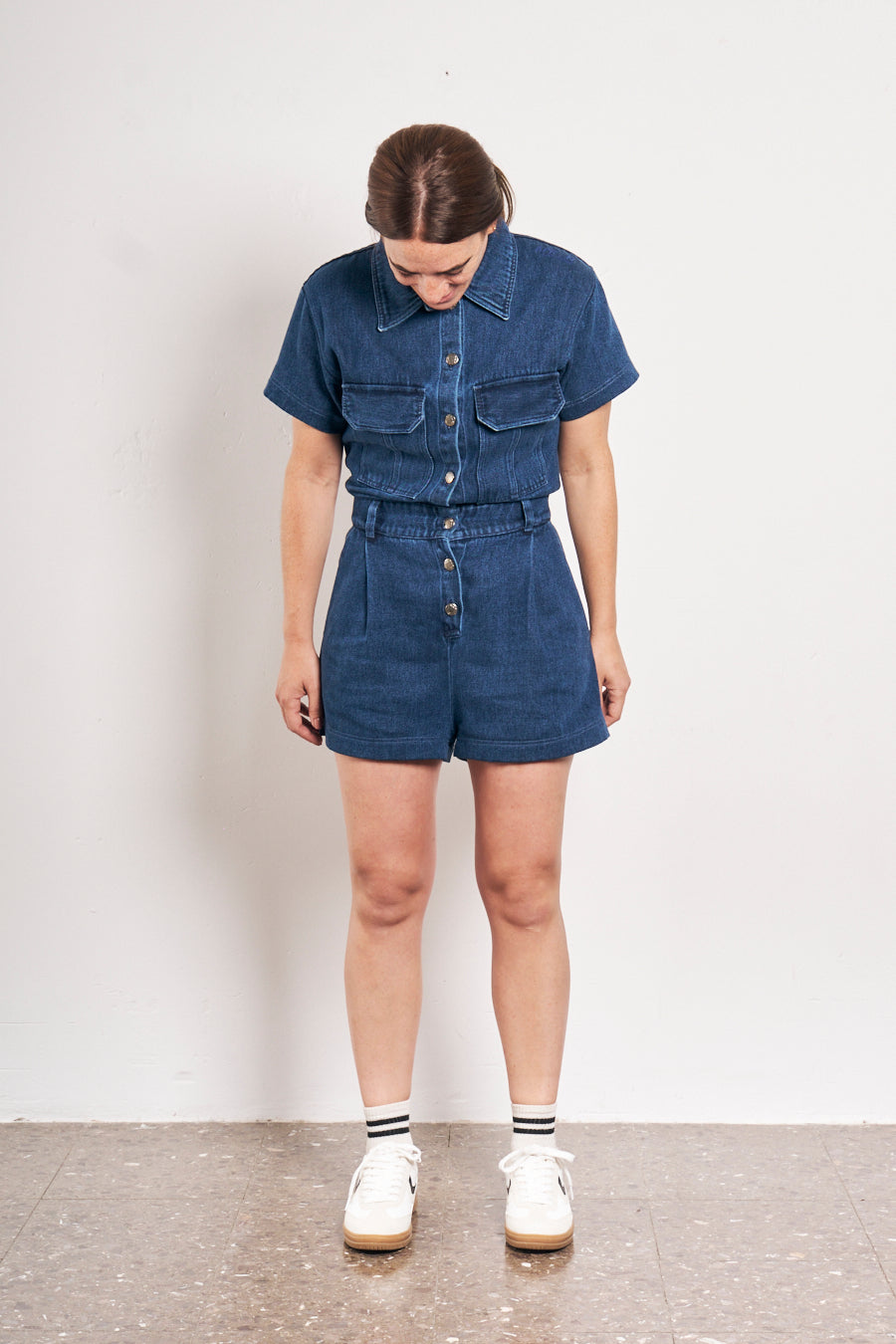  blue denim short jumpsuit 