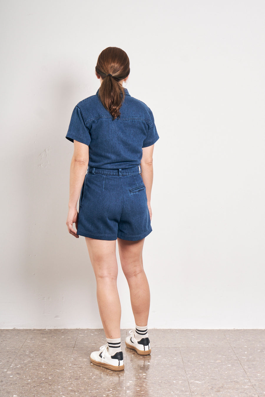  blue denim short jumpsuit 